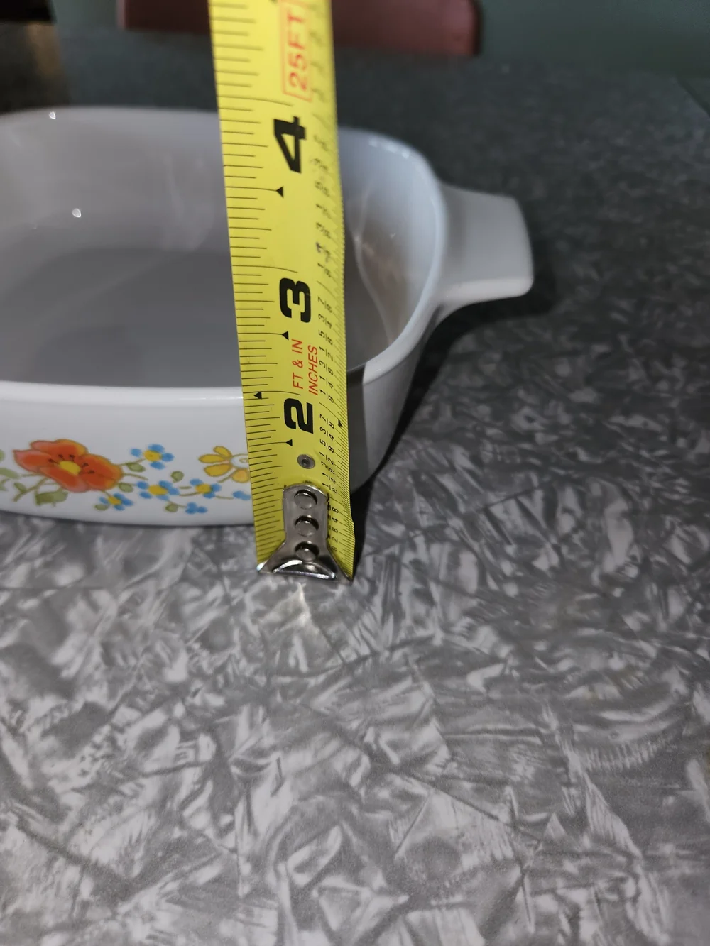 Corningware White Ceramic Casserole with Orange and Yellow Floral Pattern